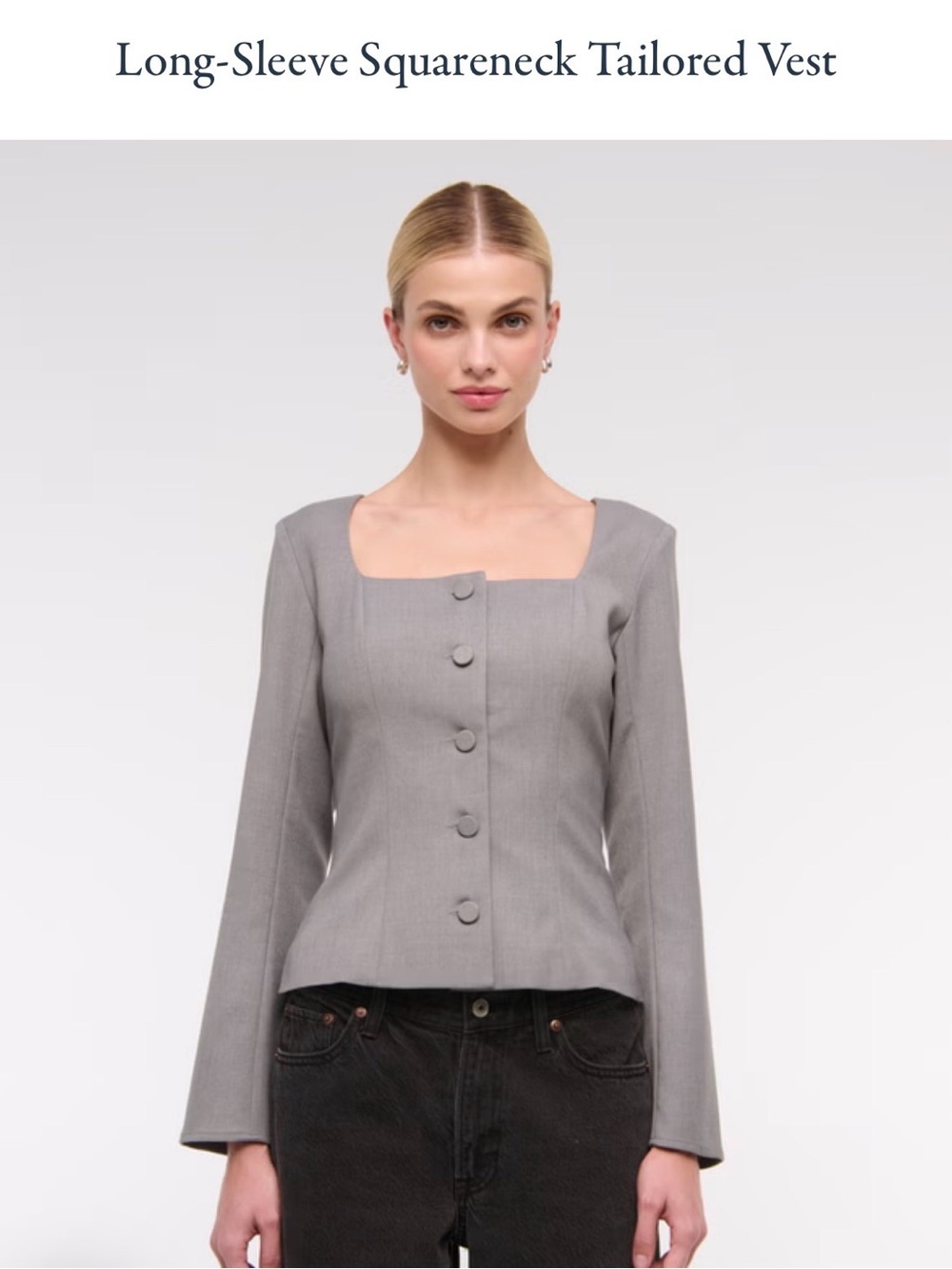 Abercrombie & Fitch Women's Light Gray Square-Neck Button Jacket